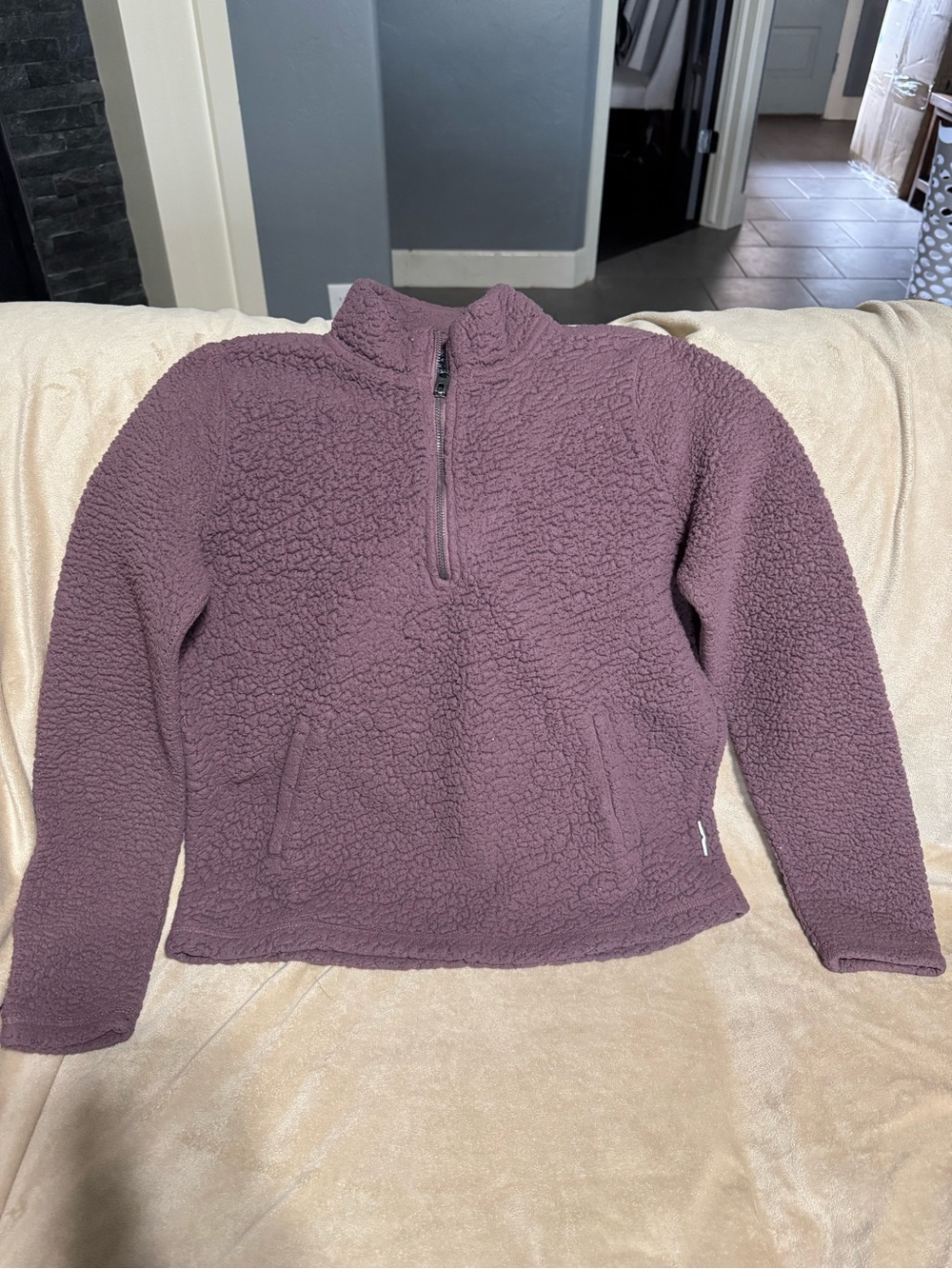 Abercrombie & Fitch Plush Half-Zip Sherpa Pullover - Plum